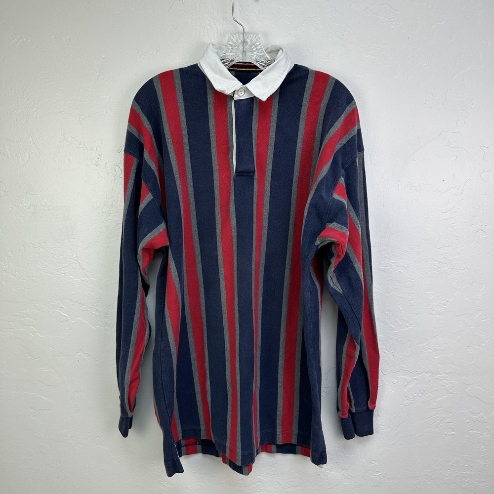 Vintage Britches Great Outdoors Shirt Mens XL Navy Red Striped Rugby Cotton 90s